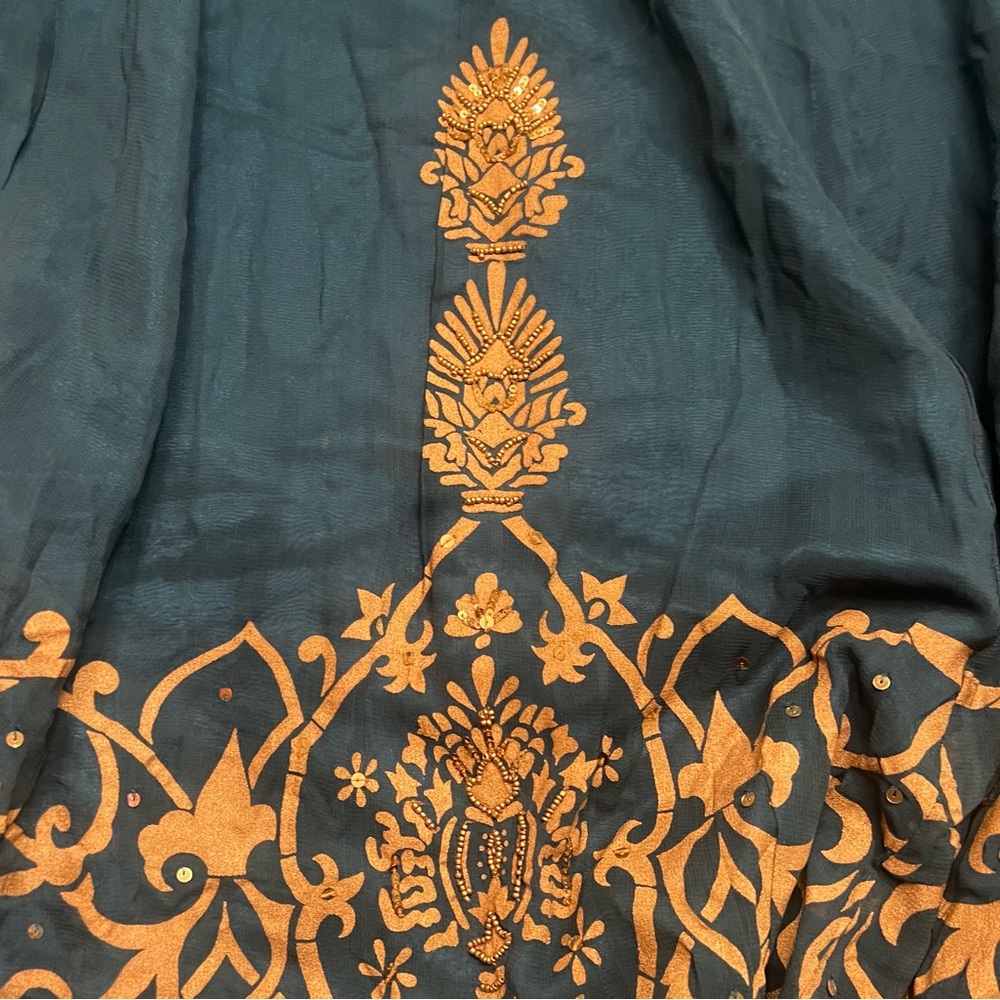 Soft Surroundings Vintage‎ Beaded Sequin Embellished Maxi Skirt Teal Gold Medium - Picture 11 of 16